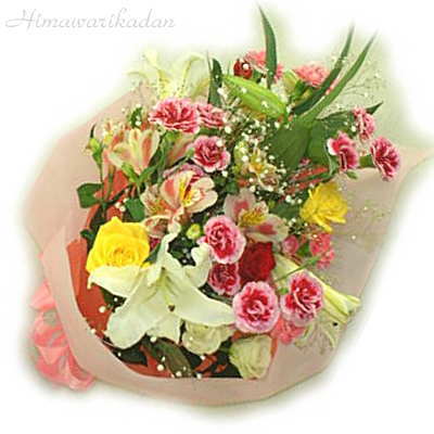 花束5000円 ゆりの豪華な花束をお届けします ひまわり花壇のフラワーギフト